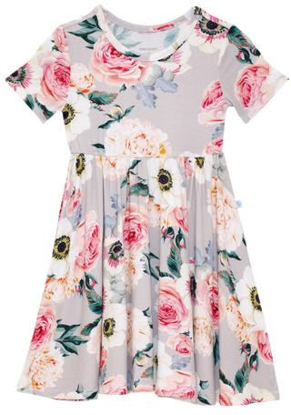 Posh Peanut French Gray S/S Ruffled Capsleeve Twirl Dress, Posh Peanut, Dress, Posh PEanut, Posh Peanut French Gray S/S Ruffled Capsleeve Twirl Dress, Posh Peanut French Gray S/S Ruffled Caps