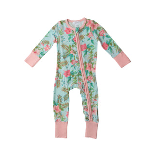 Angel Dear Blue Vintage Hibiscus Bamboo 2 Way Zipper Romper, Angel Dear, angel Dear, Angel Dear 2 Way Zipper Romper, Angel Dear Blue Vintage Hibiscus, Angel Dear Romper, Angel Dear SS22, Blue