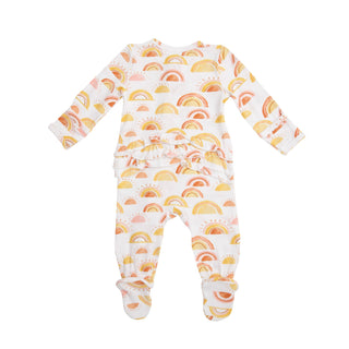 Angel Dear Rise & Shine Pink Ruffle Front Zipper Footie, Angel Dear, angel Dear, Angel Dear Fall 2021, Angel dear Footie, Angel Dear Rise & Shine, Angel Dear Rise & Shine Pink, Angel Dear Ruf