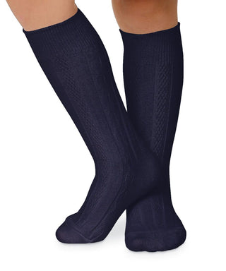 Jefferies Cable Knit Knee High Socks (White or Navy), Jefferies Socks, Back to School, Cable Knit Knee High, cf-size-navy-large-adult-shoe-size-6-9, cf-size-navy-medium-shoe-size-12-6, cf-siz