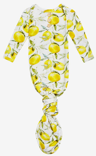 Posh Peanut Lemon Button Knotted Gown, Posh Peanut, Baby, Black Friday, Cyber Monday, Infant, Knotted Gown, Layette Gown, Lemon, Lemon Posh Peanut, Lemons, Posh PEanut, Posh Peanut Carolina F
