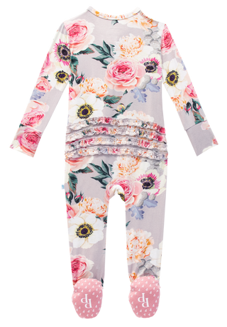 Posh Peanut French Gray Ruffled Zippered Footie, Posh Peanut, Footie with Zipper, Posh Custom Sale, Posh Peanut, Posh Peanut Floral Footie, Posh Peanut Footie, Posh Peanut Footie with Zipper,