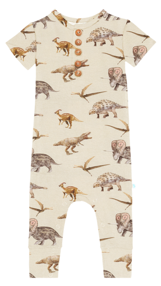 Posh Peanut Vintage Dino S/S Henley Romper, Posh Peanut, Dino S/S Henley Romper, Posh Custom Sale, Posh Peanut, Posh Peanut Dinosaur, Posh Peanut Henley, Posh Peanut Henley Button Romper with
