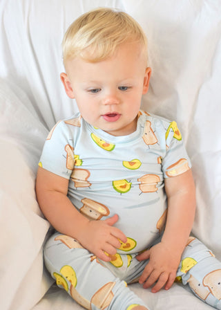 Angel Dear Avocado + Toast Blue S/S Loungewear Set, Angel Dear, Angel Dear, Angel Dear Avocado + Toast Blue, Angel Dear Loungewear Set, Angel Dear Pajama Set, Angel Dear Pajamas, Angel dear S