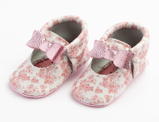 Freshly Picked Floral Toile Ballet Flat Bow Soft Sole Moccasins, Freshly Picked, cf-size-1-6-weeks-6-months, cf-type-moccasins, cf-vendor-freshly-picked, Els PW 5060, Freshly Picked, Freshly