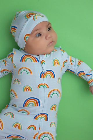 Angel Dear Blue Rainbows Bamboo Footie with Zipper, Angel Dear, angel Dear, Angel Dear Bamboo Footie, Angel Dear Blue Multi Rainbows, Angel Dear Blue Multi Rainbows Bamboo Footie with Zipper,