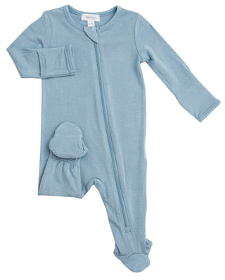 Angel Dear Basic Blue Solid Bamboo Footie with Zipper, Angel Dear, angel Dear, Angel Dear Bamboo Footie, Angel Dear Basic Blue Footie, Angel Dear Basic Blue Solid Bamboo Footie with Zipper, A