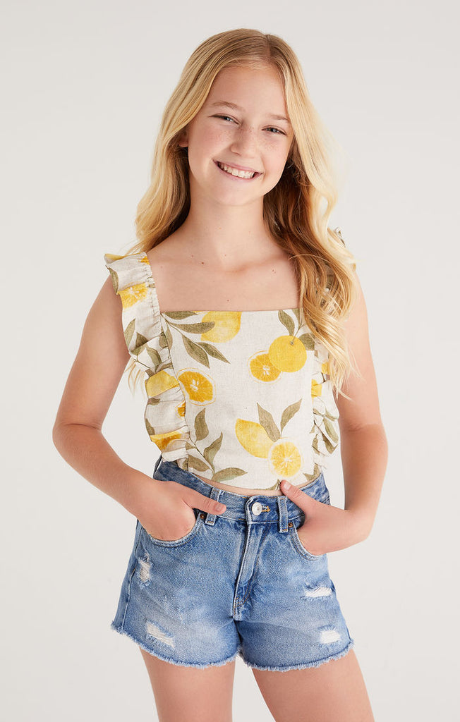 Z Supply Girls Amber Citrus Top Flax Basically Bows Bowties
