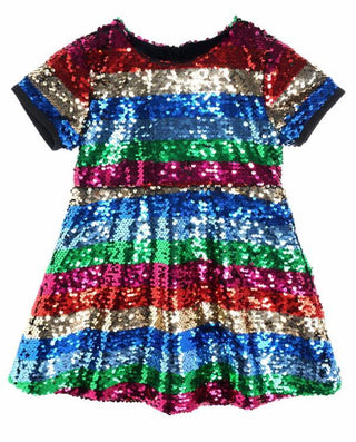 Doe a Dear Rainbow Stripe Sequin Dress, Doe A Dear, Big Girls Dress, Doe A Dear, Doe A Dear Dress, Doe a Dear Sequin Dress, Dress, Dresses, Els PW 5060, Els PW 8258, End of Year, End of Year
