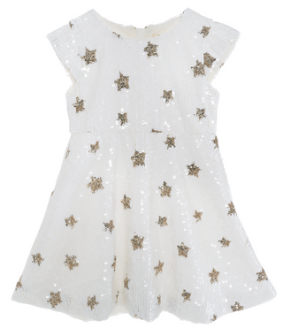 Doe A Dear Gold Star White Sequin Dress, Doe A Dear, All Things Holiday, Big Girls Dress, Christmas Dress, Christmas in July, Doe A Dear, Doe A Dear Dress, Doe A Dear Gold Star White Sequin D