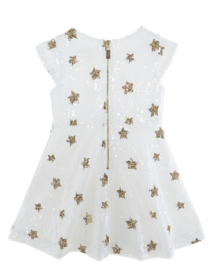 Doe A Dear Gold Star White Sequin Dress, Doe A Dear, All Things Holiday, Big Girls Dress, Christmas Dress, Christmas in July, Doe A Dear, Doe A Dear Dress, Doe A Dear Gold Star White Sequin D