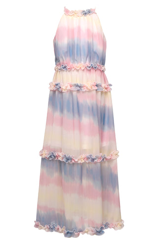 Hannah Banana Blue Tie Dye Frilled Halter Neck Chiffon Maxi Dress, Hannah Banana, CM22, Gbym, Hannah Banana, Hannah Banana Blue Tie Dye Frilled Halter Neck Chiffon Maxi Dress, Hannah Banana D