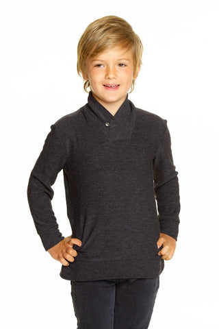 Chaser Boys Cozy Knit Black L/S Shawl Collar Pullover, Chaser, cf-size-4, cf-size-7, cf-type-pullover, cf-vendor-chaser, Chaser, Chaser Boys Cozy Knit Black L/S Shawl Collar Pullover, Chaser