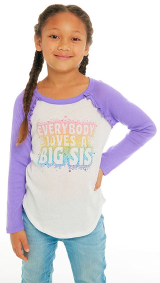 Chaser Big Sister Love L/S Ruffle Raglan Baseball Tee, Chaser, Big Sis, Big Sister, Big Sister Tee, cf-size-7, cf-type-tee, cf-vendor-chaser, Chaser, Chaser Big Sis, Chaser Big Sister, Chaser