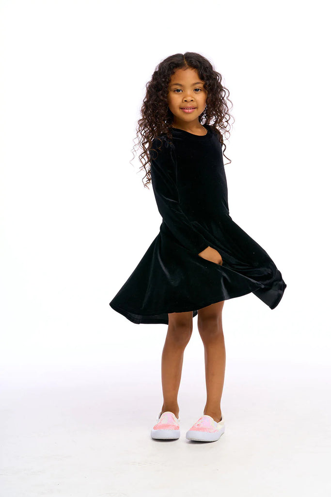 Chaser Stretch Velvet Bow Detail Puff Sleeve Dress