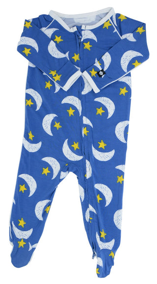 Sweet Bamboo Blue Quartz Sleepy Moons Piped Footie with Zipper, Sweet Bamboo, Bamboo, Bamboo Footie, cf-size-3-6-months, cf-size-newborn, cf-type-footie, cf-vendor-sweet-bamboo, Els PW 5060,