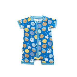 Little Sleepies Blue Cookies & Milk Shorty Romper/Sleeper, Little Sleepies, Bamboo Pajamas, CM22, Cookies & Milk, Footie, Little Sleepies, Little Sleepies Bamboo, Little Sleepies Blue Cookies