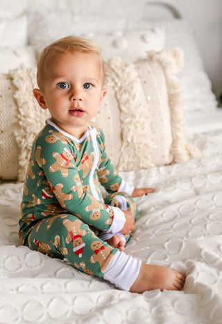 Little Sleepies Green Gingerbread Bamboo Convertible Romper/Sleeper, Little Sleepies, All Things Holiday, Bamboo Pajama, Christmas Pajama, Christmas Pajamas, CM22, Little Sleepies, Little Sle