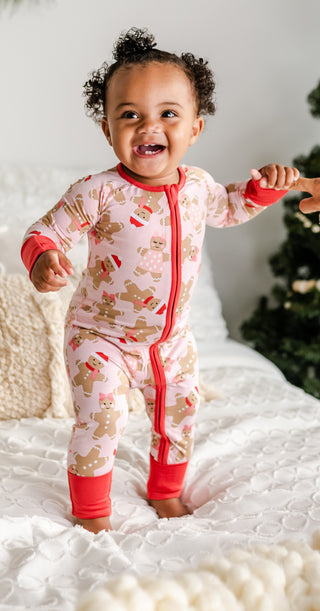 Little Sleepies Pink Gingerbread Bamboo Convertible Romper/Sleeper, Little Sleepies, All Things Holiday, Bamboo Pajama, Christmas Pajama, Christmas Pajamas, CM22, Little Sleepies, Little Slee
