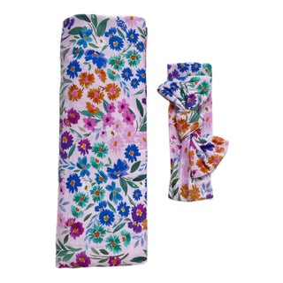 Little Sleepies Sweet Pea Floral Swaddle & Headband Gift Set, Little Sleepies, CM22, Little Sleepies, Little Sleepies Bamboo, Little Sleepies Bamboo Swaddle & Headband Set, Little Sleepies Be