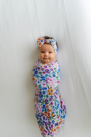 Little Sleepies Sweet Pea Floral Swaddle & Headband Gift Set, Little Sleepies, CM22, Little Sleepies, Little Sleepies Bamboo, Little Sleepies Bamboo Swaddle & Headband Set, Little Sleepies Be