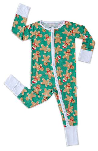 Little Sleepies Green Gingerbread Bamboo Convertible Romper/Sleeper, Little Sleepies, All Things Holiday, Bamboo Pajama, Christmas Pajama, Christmas Pajamas, CM22, Little Sleepies, Little Sle