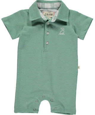 Me & Henry Green Cotton Pique Polo Romper, Me & Henry, Boys Clothing, Els PW 5060, Infant Boy Clothing, JAN23, Me & Henry, Me & Henry Green Cotton Pique Polo Romper, Me & Henry Polo Romper, M