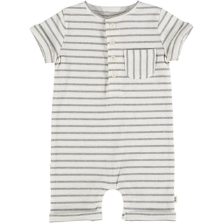 Me & Henry Grey & White Ribbed Stripe Camborne Henley Romper, Me & Henry, Boys Clothing, Infant Boy Clothing, JAN23, Me & Henry, Me & Henry Camborne Henley Romper, Me & Henry Grey & White Rib