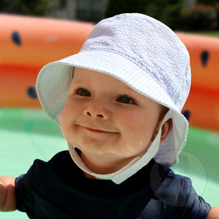 WeeOnes Reversible Bucket Hat with Straps - Light Blue Seersucker, 
Boys Reversible Light Blue Seersucker Sun Hat, Wee Ones, Boys Hat, Boys Reversible Light Blue Seersucker Sun Hat, Boys Sun Hat, cf-size-6-12-months, cf-type-baby-hat, cf-vendor-wee-ones, CM22