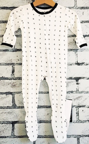 Peregrine Kidswear Typewriter White Footie, Peregrine Kidswear, Bamboo Footie, Black Friday, CM22, Cyber Monday, Els PW 8258, End of Year, End of Year Sale, Footed Sleeper, Footie, Invisible 