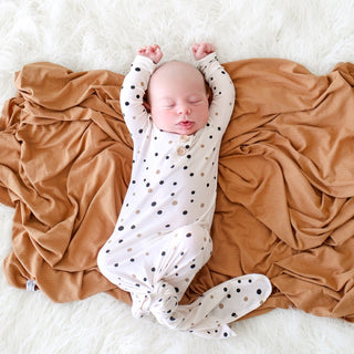 Posh Peanut Jamie Polka Dot Button Knotted Gown, Posh Peanut, Baby, Cyber Monday, Gender Neutral, Infant, Knotted Gown, Layette Gown, Posh PEanut, Posh Peanut Button Knotted Gown, Posh Peanut