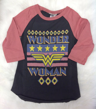 Junk Food Clothing Co Wonder Woman Raglan Tee, Junkfood Clothing Co, Big Girls Clothing, Black Friday, Cyber Monday, Els PW 8258, End of Year, End of Year Sale, Girls, Girls Shirt, Junkfood C