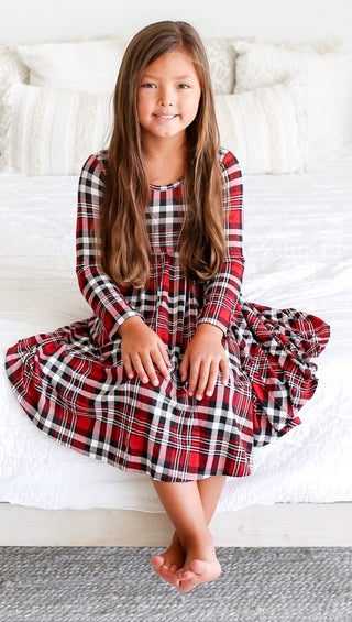 Posh Peanut Noah Plaid L/S Twirl Dress, Posh Peanut, All Things Holiday, Christmas, Christmas in July, Dress, Els PW 5060, Els PW 8258, End of Year, End of Year Sale, Posh PEanut, Posh Peanut