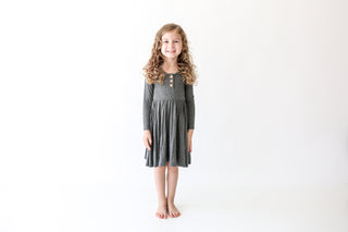 Posh Peanut Charcoal Heather L/S Henley Twirl Dress, Posh Peanut, Posh Peanut, Posh Peanut Charcoal Heather, Posh Peanut Charcoal Heather L/S Henley Twirl Dress, Posh Peanut Dress, Posh Peanu