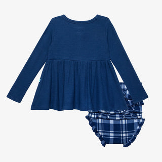 Posh Peanut Owen L/S Henley Peplum Top & Bloomer Set, Posh Peanut, Blue Plaid, Posh Peanut, Posh Peanut Blue Plaid, Posh Peanut Bummie Set, Posh Peanut Fall 2021, Posh Peanut L/S Henley Peplu