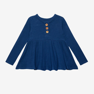 Posh Peanut Owen L/S Henley Peplum Top & Bloomer Set, Posh Peanut, Blue Plaid, Posh Peanut, Posh Peanut Blue Plaid, Posh Peanut Bummie Set, Posh Peanut Fall 2021, Posh Peanut L/S Henley Peplu