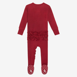 Posh Peanut Bordeaux Waffle Ruffled Zippered Footie, Posh Peanut, Posh Peanut, Posh Peanut Bordeaux, Posh Peanut Bordeaux Waffle, Posh Peanut Fall 2021, Posh Peanut fall 3, Posh Peanut Footie