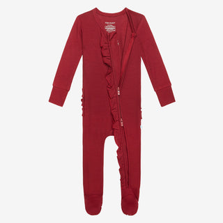 Posh Peanut Bordeaux Waffle Ruffled Zippered Footie, Posh Peanut, Posh Peanut, Posh Peanut Bordeaux, Posh Peanut Bordeaux Waffle, Posh Peanut Fall 2021, Posh Peanut fall 3, Posh Peanut Footie