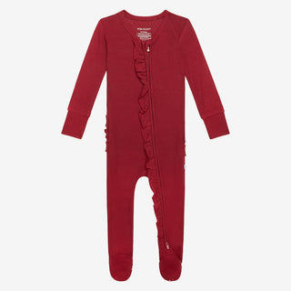 Posh Peanut Bordeaux Waffle Ruffled Zippered Footie, Posh Peanut, Posh Peanut, Posh Peanut Bordeaux, Posh Peanut Bordeaux Waffle, Posh Peanut Fall 2021, Posh Peanut fall 3, Posh Peanut Footie