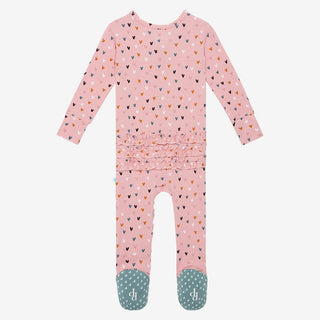 Posh Peanut Cassidy Ruffled Zippered Footie, Posh Peanut, Heart, Hearts, Posh Peanut, Posh Peanut Cassidy, Posh Peanut Cassidy Ruffled Zippered Footie, Posh Peanut Fall 2021, Posh Peanut Foot