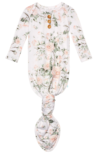 Posh Peanut Delilah Wood Button Knotted Gown, Posh Peanut, Baby, Infant, Knotted Gown, Layette Gown, Posh PEanut, Posh Peanut Delilah, Posh Peanut Delilah Wood Button Knotted Gown, Posh Peanu