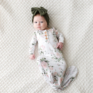 Posh Peanut Delilah Wood Button Knotted Gown, Posh Peanut, Baby, Infant, Knotted Gown, Layette Gown, Posh PEanut, Posh Peanut Delilah, Posh Peanut Delilah Wood Button Knotted Gown, Posh Peanu