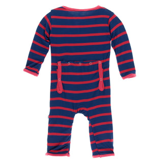 KicKee Pants Everyday Heroes Navy Stripe Coverall with Snaps, KicKee Pants, CM22, Coverall, Coverall with Snaps, Coveralls, Fitted Coverall, KciKee Coverall, KicKee, KicKee Coverall, KicKee C