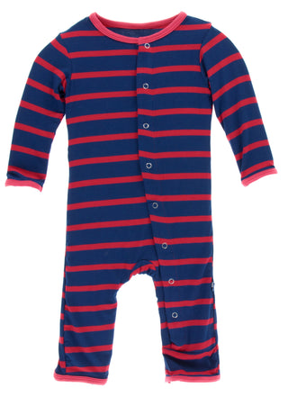 KicKee Pants Everyday Heroes Navy Stripe Coverall with Snaps, KicKee Pants, CM22, Coverall, Coverall with Snaps, Coveralls, Fitted Coverall, KciKee Coverall, KicKee, KicKee Coverall, KicKee C