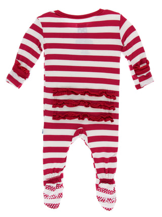 KicKee Pants Candy Cane Stripe 2019 Classic Ruffle Footie with Snaps, KicKee Pants, All Things Holiday, Candy Cane Stripe, Christmas, Christmas in July, Christmas Pajamas, Classic Ruffle Foot