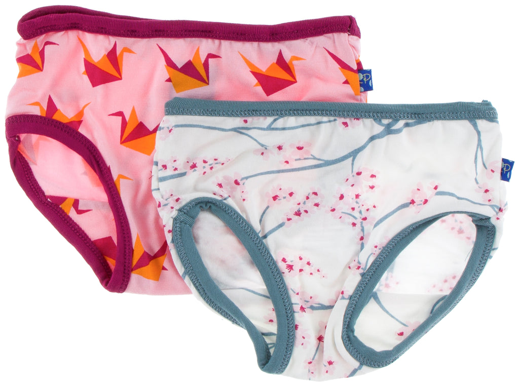 KicKee Pants Lotus Origami Crane & Natural Japanese Cherry Tree Girls  Underwear Set