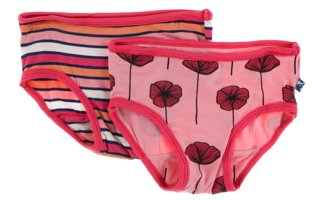 KicKee Pants Botany Red Ginger Stripe & Strawberry Poppies Girls Underwear  Set