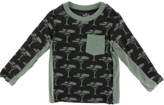 KicKee Pants Zebra Acacia Trees Long Sleeve Tee with Color Block Sides, KicKee Pants, CM22, Diagonal Colorblock Tee, Kenya, KicKee, KicKee Pants, KicKee Pants Diagonal Colorblock Tee, KicKee