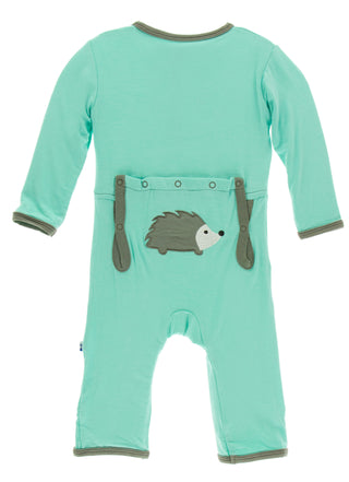 KicKee Pants Glass Hedgehog Applique Coverall with Zipper, KicKee Pants, Applique Coverall, CM22, Coverall, Coverall with Zipper, KicKee, KicKee Pants, KicKEe PAnts Applique Coverall, KicKee