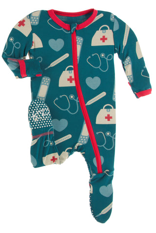 KicKee Pants Oasis Medicine Footie with Zipper, KicKee Pants, Bamboo Footie, CM22, Footie, Footie with Zipper, Gender Neutral Footie, KicKee, KicKee Footie, KicKee Footie with Zipper, KicKee